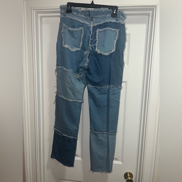 Empty Soda two-toned denim patchwork jeans, NEW high waisted size L - Picture 4 of 5